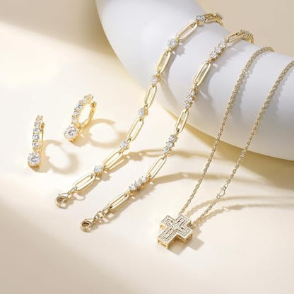 Paperclip Bracelet for Women Couple Bracelets with CZ Chain Strand Jewelry Gift for Girls - color: Style 2-Golden, 7 inches