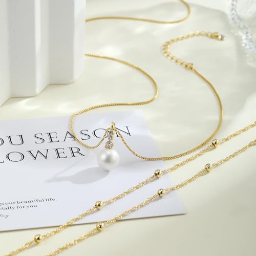MFRYK Gold Necklaces for Women,14K Gold/Silver Plated Choker Layered Necklace Dainty Pearl Disc Cross Circle Heart Pendant Chain Stackable Necklaces, Multilayer Jewelry Set Gifts for Women - style: 3Layered Pearl-GD