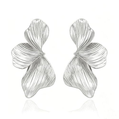OGD Chunky Gold Statement Earrings For Women Trendy Gold Plated Sectored Flower Leaf Angel Wing Earrings Large Stud Jewlery Hypoallergenic - color: Flower-Silver