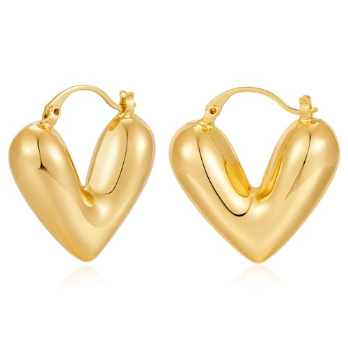 CLASSYZINT Chunky Gold Hoop Earrings For Women Small Gold Plated Chubby Huggie Earrings Lightweight Earrings Gift…