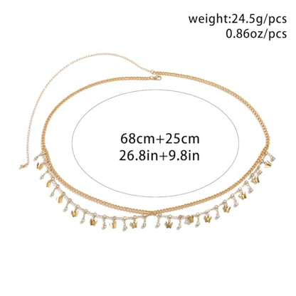 Gold Belly Chain Rhinestone Body Jewelry Chain Plated Waist Chains Layered Body Waist Summer Beach Bikini Jewelry for Women - style: butterfly-gold