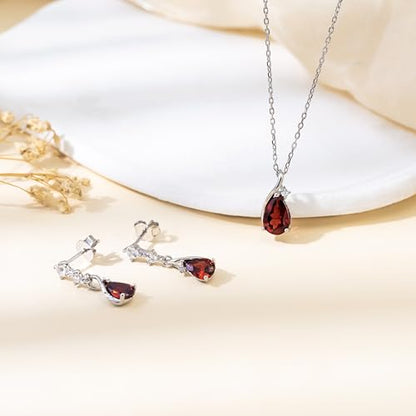 immobird 925 Sterling Silver Infinity Birthstone Jewelry Set Teardrop | Birthstone Necklace and Earring Set, Small Pear-shape Pendant, Drop Earring, Timeless Gift for Her, Daily Wear, Nice Gift Box - color: 01-Jan.