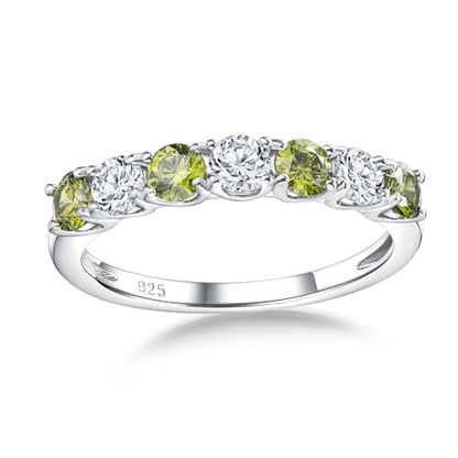 Birthstone Wedding Band Eternity Rings 925 Sterling Silver Rings Stackable Anniversary Engagement Rings Cubic Zirconia Inlaid Created Garnet/Amethyst/Sapphire Ring 7 Stone Ring, Size 6 to 10 - color: Peridot & 5A CZ