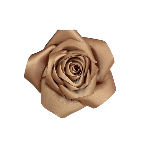 Satin Rose Flower Large Brooch Lapel Pins Handmade Fabric Flower Brooches Pin Classic for Wedding Party Dance Banquet for Women Men Dress Suit Clothes Accessories JewelryGifts 110mm - color: Khaki
