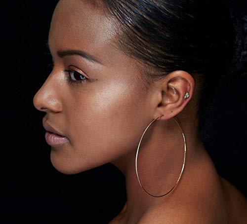 3 Pairs Thin Extra Large Hoop Earrings Set，Fashion Huge Gold Hoops 18k Gold Plated Lightweight Stainless Steel Hoops Big Geometric Round Gold Hoop Earrings Set Minimalist Jewelry for Women - size: 90MM