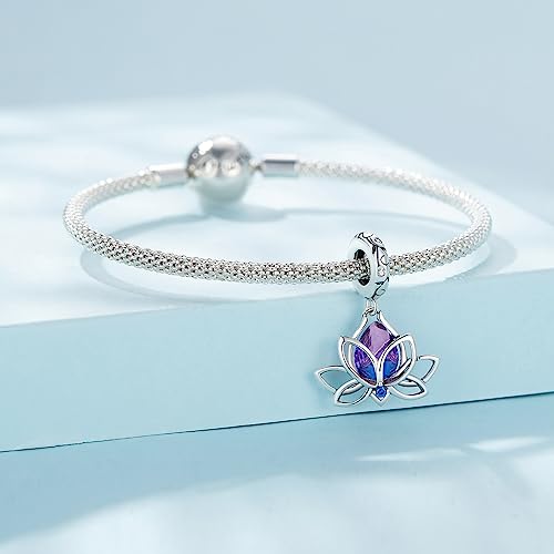 BISAER 925 Sterling Silver Charms for Bracelets Cat Dog Sloth Animal Beads Butterfly Fairy Heart Dangle Pendant Charms - color: Water-lily