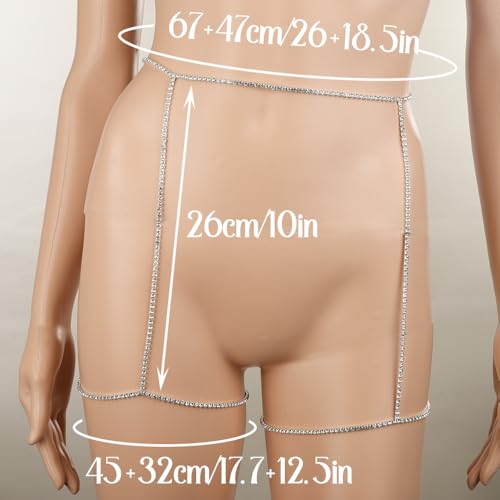Xerling Crystal Thigh Leg Chain Rhinestone Tennis Chain Waist Chain Sexy Belly Chain Bikini Body Chain Jewelry for Women