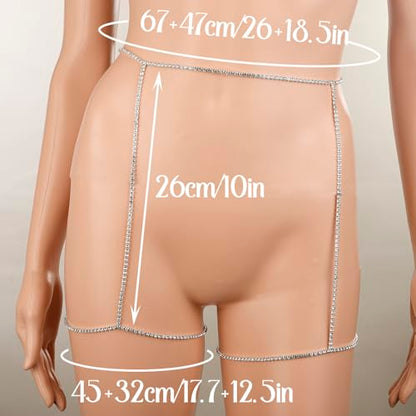 Xerling Crystal Thigh Leg Chain Rhinestone Tennis Chain Waist Chain Sexy Belly Chain Bikini Body Chain Jewelry for Women