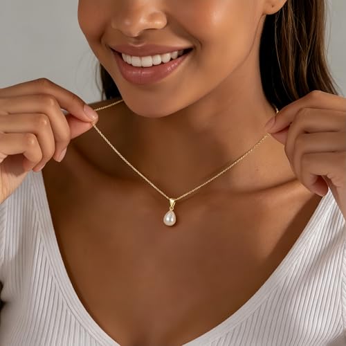 Gold Drop Pearl Necklaces for Women，Dainty Pearl Choker Necklace 14k Gold Plated Charm Prom Pearl Necklaces Jewelry Gifts for Women - color: 1pearl