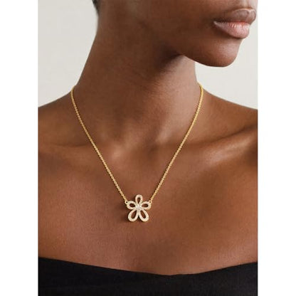 Gold Necklace for Women, Dainty 14K Gold Plated Pendant Necklaces for Women Trendy Simple Choker Chain Cubic Zirconia Circle/Interlocking/Sun/Pearl Necklace Fashion Jewelry Charm Gifts - color: CZ Flower