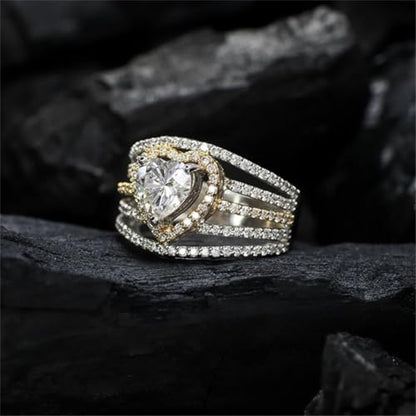 925 Sterling Silver Shiny Full Diamond Gemstone Ring 18K Gold Heart Cut Cubic Zirconia Promise Rings CZ Diamond Multi Row Rings Eternity Engagement Wedding Party Band Ring for Women A.37 (US Code 6) - size: US Code 6