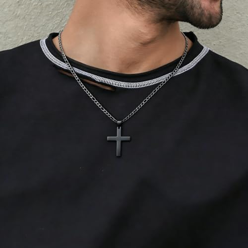 Stainless Steel No Tarnish Cross Pendant Charm Christian Jewelry for Women Men Jewelry Making Necklace Bracelet Silver - style: Small size:14mm*21mm-black