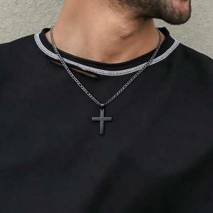 Stainless Steel No Tarnish Cross Pendant Charm Christian Jewelry for Women Men Jewelry Making Necklace Bracelet Silver - style: Small size:14mm*21mm-black