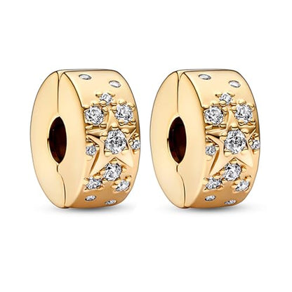S925 Bead Pendant Charms for Bracelets Necklaces, Compatible with Pandora, Jewelry Making DIY - style: Star Clip 14K Gold Plated