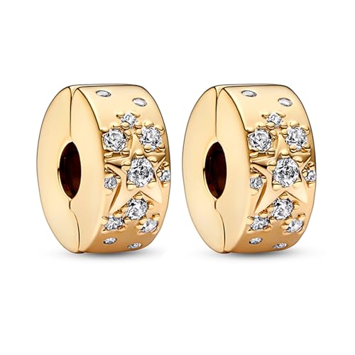 S925 Bead Pendant Charms for Bracelets Necklaces, Compatible with Pandora, Jewelry Making DIY - style: Star Clip 14K Gold Plated