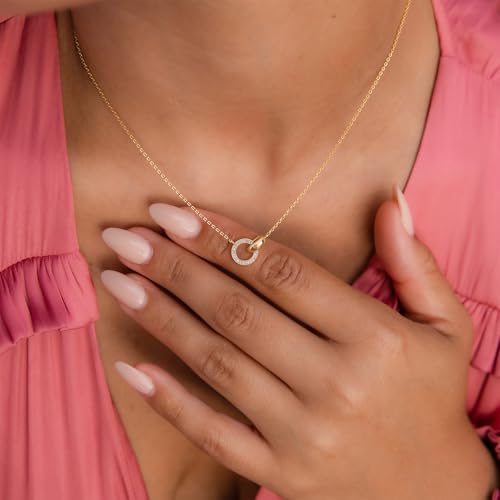 Gold Necklace for Women, Dainty 14K Gold Plated Pendant Necklaces for Women Trendy Simple Choker Chain Cubic Zirconia Circle/Interlocking/Sun/Pearl Necklace Fashion Jewelry Charm Gifts - color: CZ Smooth Double Circle