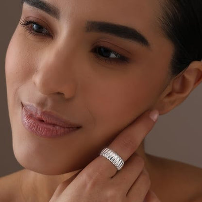 LeCalla 925 Sterling Silver Chunky Bold Signet Rings for Women and Men | Textured Twisted and Ribbed Statement Rings | Minimalist Texture Silver Ring Jewelry for Women & Men (Sizes 6-8 No.) - size: Ring Size-7No., style: Charlotte Bold Signet