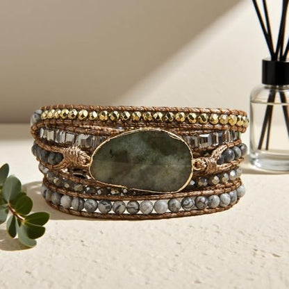 Women Wrap Bracelets Boho Natural Stone Jasper Turquoises Strand Bracelet Jewelry Collection - color: Gray #2