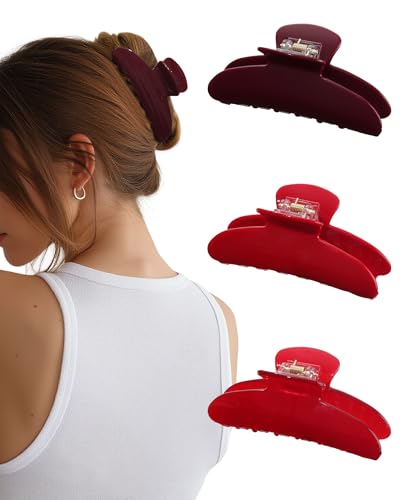Molans 3PCS Hair Claw Clips Acrylic Clamps for women - Non-slip Strong Hold Barrettes for Thin Thick Hair, Medium hair clips Accessories - color: Group: Red