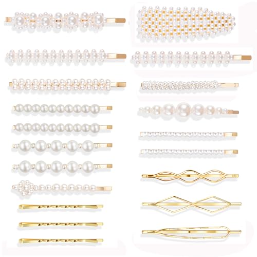 20 Pcs Pearl Hair Clips, Decorative Hair Accessories Wedding Bobby Hair Pins Barrettes for Women and Girls, Small Fancy Hair Clip for Short Fine Hair, Birthday Holiday Gifts - color: Pearl, Gold