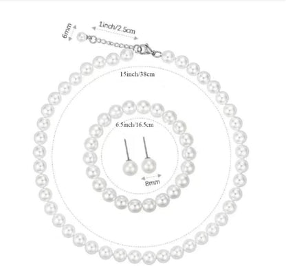 White Faux Pearl Jewelry Set for Women & Girls, Necklace Bracelet Earrings | Hand Knotted Craftsmanship, Glass Material, Daily Elegant Outfit, Gift - style: 15inch