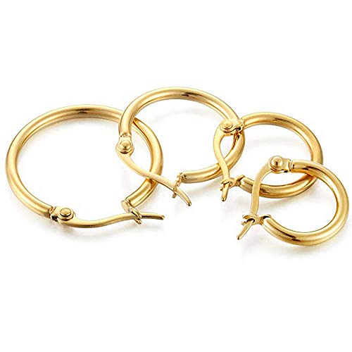4 Pairs Stainless Steel Round Hoop Cute Huggie Earrings For Women Small Hoop Earring Set(10mm,15mm,20mm,25mm) - color: Gold Tone-4Pairs,Silver Tone-4Pairs