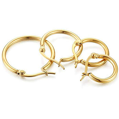 4 Pairs Stainless Steel Round Hoop Cute Huggie Earrings For Women Small Hoop Earring Set(10mm,15mm,20mm,25mm) - color: Gold Tone-4Pairs,Silver Tone-4Pairs