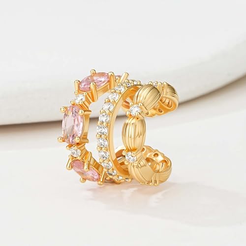 Ear Cuffs Non Piercing for Women 14K Gold Plated Ear Cuff Earrings Colorful Cubic Zirconia Paved Trendy Cartilage Earring Jewelry | Single - color: Pink