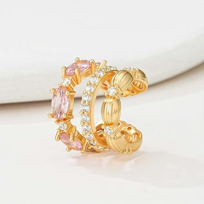 Ear Cuffs Non Piercing for Women 14K Gold Plated Ear Cuff Earrings Colorful Cubic Zirconia Paved Trendy Cartilage Earring Jewelry | Single - color: Pink