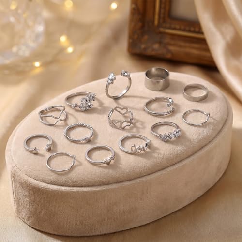 42-Piece Gold Tone Stackable Ring Set for Women, Boho Minimalist Stacking Rings with Crystal & Heart Accents, Adjustable Open Band Jewelry for Daily Wear - style: TZY-003352-01
