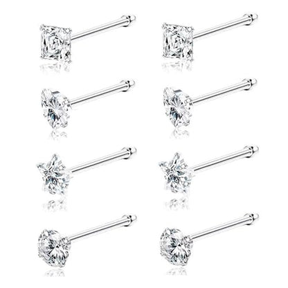 SEEDRILL 8Pcs 20G Nose Rings studs for Woman Hypoallergenic Nose Studs 316L Surgical Steel with Gold Plated Nose Piercings Jewelry 3mm CZ L Shape Nose Rings 20 Gauge Nose Stud Nose Screw Studs - style: 8Pcs/18G/3mm CZ/Straight Bar/Silver