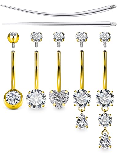 Internally Threaded Belly Button Rings Surgical Stee, Extra-Long & Short Simple Belly Rings, 14G Belly Piercing Jewelry,Navel Piercing Jewelry for Women Men 10mm 12mm 14mm 16mm - color: Gold internal thread Belly Button ring 12mm