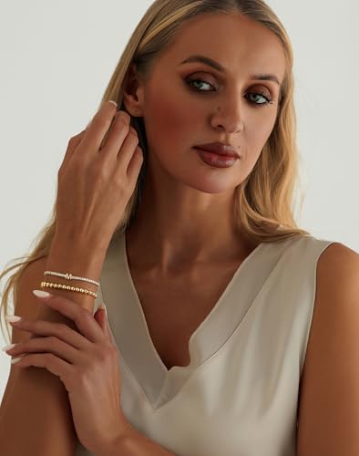 14K Gold Plated Bracelets for Women Dainty Tennis Initial Bracelet Trendy Beaded Stackable Charm Bracelets Layered Waterproof Bracelet Dainty Bracelet for Women Jewelry Gifts - style: M