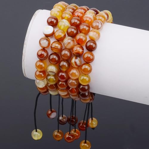 MASSIVE BEADS Natural Healing Power Gemstone Crystal Beads Unisex Adjustable Macrame Bracelets - color: Amber Agate, size: 6mm
