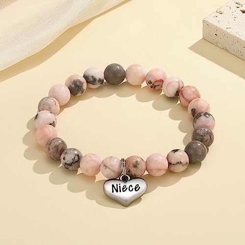 MIXJOY Inspirational Gifts for Women, Heart Charm Pink Elastic Beads Bracelet, Positive Affirmations Get Well Soon Gifts - style: niece charm to my niece never pink