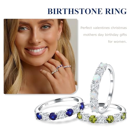 Birthstone Wedding Band Eternity Rings 925 Sterling Silver Rings Stackable Anniversary Engagement Rings Cubic Zirconia Inlaid Created Garnet/Amethyst/Sapphire Ring 7 Stone Ring, Size 6 to 10 - color: Peridot & 5A CZ