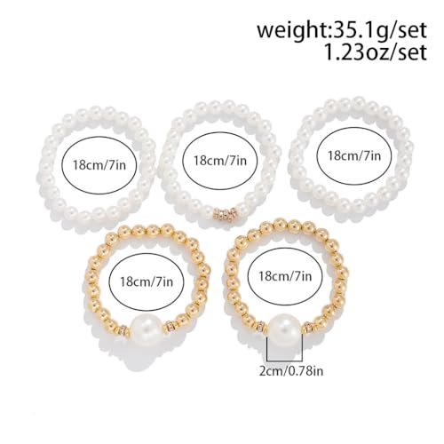 GIGB PBDK Chunky Pearl Bracelets for Women Stackable Gold Pearl Beaded Stretch Bracelets Exaggerated Big Pearl Ball Bracelet Set Trendy Birthday Jewelry Gifts - color: Gold