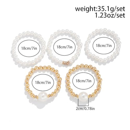 GIGB PBDK Chunky Pearl Bracelets for Women Stackable Gold Pearl Beaded Stretch Bracelets Exaggerated Big Pearl Ball Bracelet Set Trendy Birthday Jewelry Gifts - color: Gold
