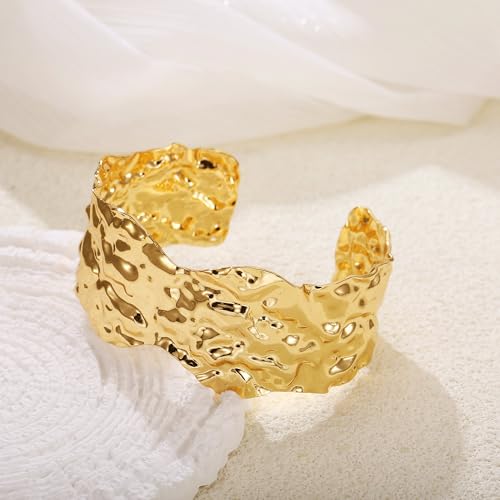 Chunky Gold Cuff Bangles Bracelets for Women Wide Hammered Bangles Vintage Statement Wrist Cuff Bracelets Jewelry