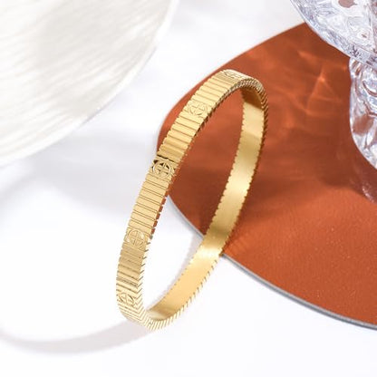 Women's Bracelet Stainless Steel Gold Plated Cuff Bangle Cube Zircon Hinge Jewelry oval Bangle Witness the Gift of Love - color: Cross Gold Large 7"