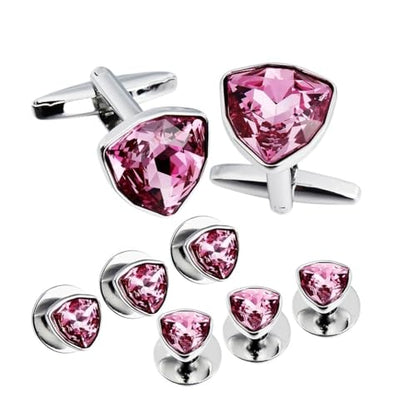 Men's Cufflinks Stud Earrings Set Best Gifts for Wedding Black Red Shirt Accessories - color: Red-1