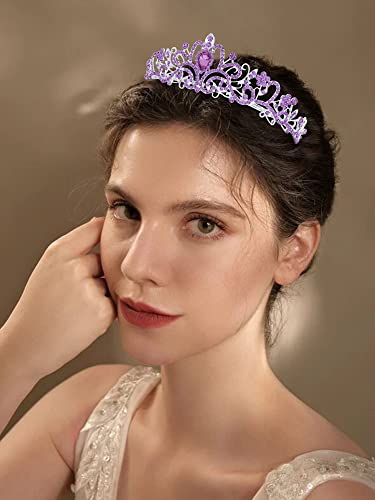 COCIDE Tiara Crowns Crystal Headband Princess Rhinestone Crown with Combs Bride Headbands Bridal Wedding Prom Birthday Party Hair Accessories Jewelry for Women and Girls (O LIGHT PURPLE) - color: TL Silver+Purple