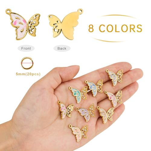 UMAOKANG 8pcs Colorful Enamel Butterfly Charm Bulk, Gold Plated Stainless Steel Jewelry Making Charms with Jump Rings - color: Butterfly