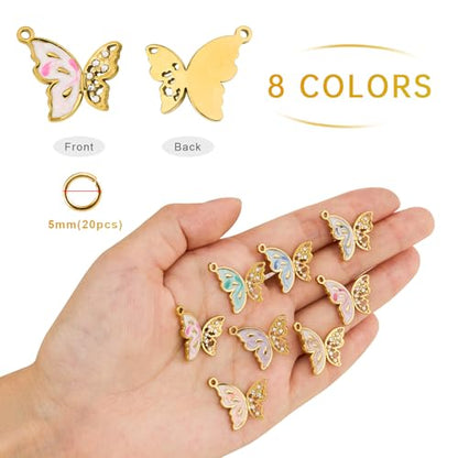 UMAOKANG 8pcs Colorful Enamel Butterfly Charm Bulk, Gold Plated Stainless Steel Jewelry Making Charms with Jump Rings - color: Butterfly