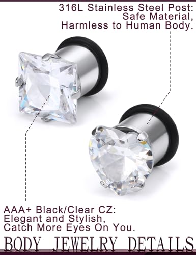Jenxnjsjo 14g to 7/8in Ear Gauges Plugs Tunnels Taper Earrings Stretching Expander Kit Set for Women Men - color: 061: Cubic Zirconia, Clear, 3Pairs, size: 0g (8mm)