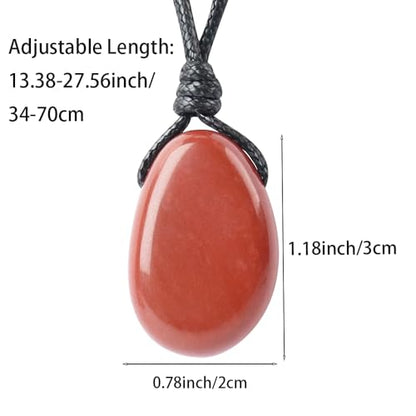 Natural Gemstone Pendant Necklace Healing Crystal Stone Choker Necklace Adjustable Waxed Black Rope for Men - color: Red Jasper