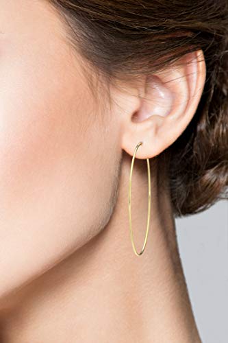 Miabella 925 Sterling Silver or 18K Gold Plated Super Thin Threader Wire Hoop Earrings for Women Made in Italy - color: yellow-gold-plated-silver, 50mm - 2 Inch