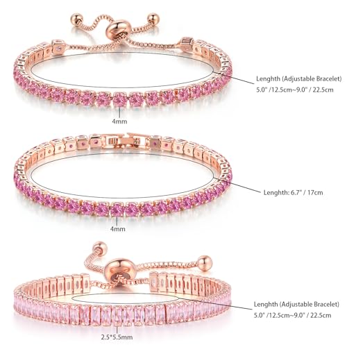 4 Pcs Tennis Bracelet Set Silver Plated Marquise Cubic Zirconia CZ Diamond Dainty Adjustable Silver Bracelets for Women Brides Stackable Fashion Jewelry Wedding Prom Gift - color: Pink-3PCS Tennis Bracelet Set