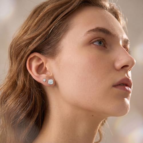 Stud Earrings Set, Round Clear Cubic Zirconia Ear Studs for Women and Men Sensitive Ears Stainless Steel CZ Earrings Hypoallergenic Cubic Zirconia Earrings Set Small Piercing Earring, 6 Pairs - color: 4-claw