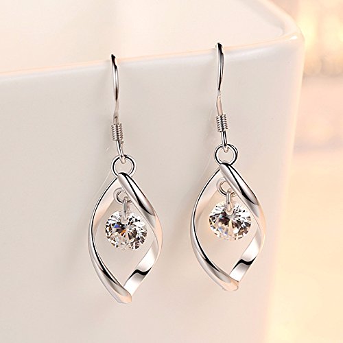 Linear Swirl Wire Earrings For Women dangling Boho Dangle Drop - color: Silver- With drill